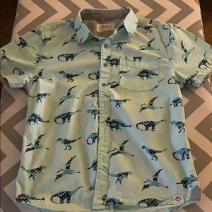 dinosaur printed short sleeve button down shirt.